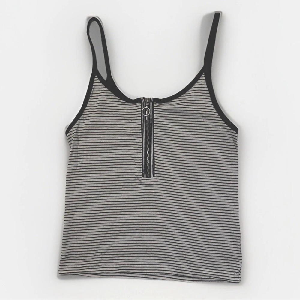 90s Y2K Aeropostale Black White Striped Spaghetti Strap Zippered Cropped Tank